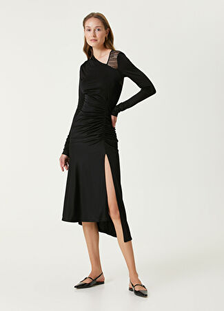 Givenchy Kadın Siyah Logolu Asimetrik Jersey Elbise 38 It