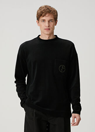 Giorgio Armani Erkek Siyah Logo Detaylı Sweatshirt 52 It -1