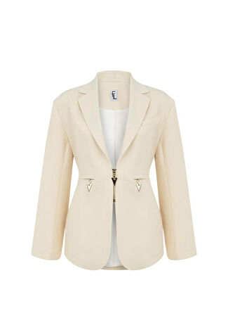 Feel The Lotus Kadın Nova Bej Fermuarlı Oversize Blazer Ceket 38 -1