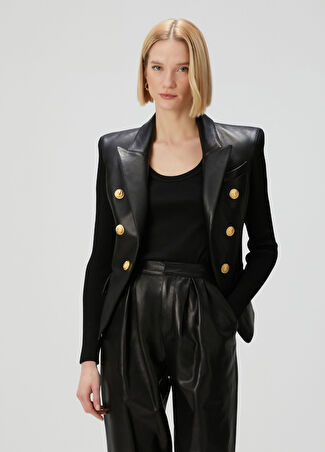 Balmain Kadın Siyah Deri Ceket 40 Fr