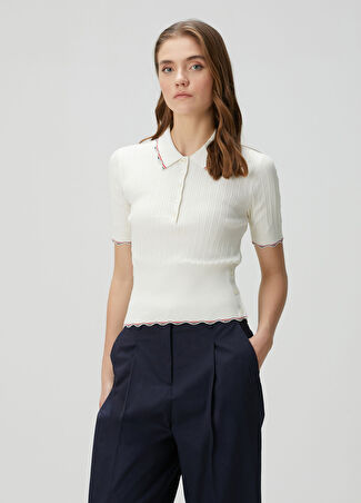 Thom Browne Kadın Kırık Beyaz İpek Polo Triko 44 It