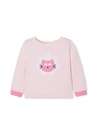 Jacadi Paris Kız Bebek Pembe Kedi Desenli Intarsia Örgü Kazak 6 Ay -1