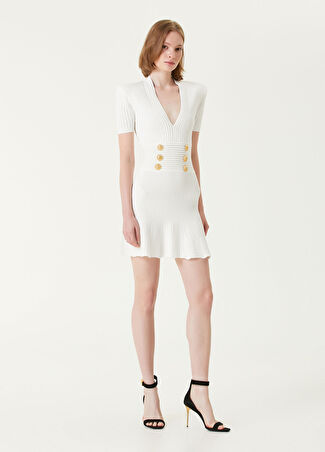 Balmain Kadın Beyaz Mini Triko Elbise 36 Fr
