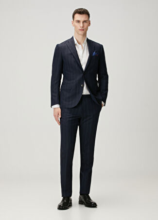Corneliani Erkek Lacivert Çizgi Desenli Yün Takım Elbise 52 It -1