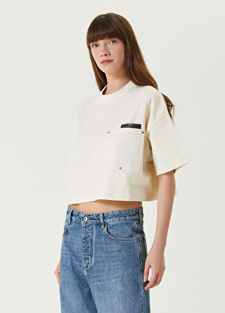 Bottega Veneta Kadın Kırık Beyaz Crop T-Shirt S