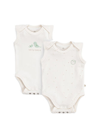 Little Gusto Bebek Ekru Pamuklu Çıtçıtlı Twig 2'li Atlet Seti 3-4 Yaş -1