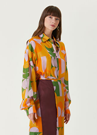Dries Van Noten Kadın Turuncu Desenli İpek Gömlek L