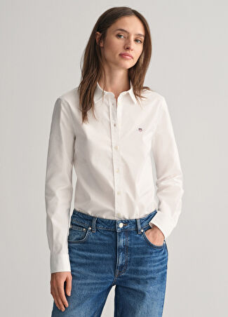 Gant Kadın Beyaz Klasik Yaka Slim Fit Uzun Kollu Oxford Gömlek 38 -1