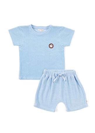 Little Gusto Bebek Mavi Havlu Kumaş Kısa Kollu T-shirt Şort 2'li Set 18-24 Ay - 1