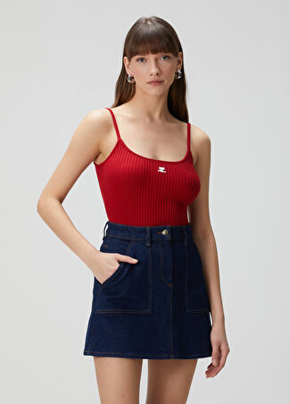 Courreges Kadın Kırmızı Logo Patchli Atlet L -1