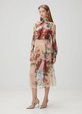 Dolce&gabbana Kadın Krem Çiçekli Midi İpek Şifon Etek Bej 38 It