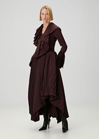 Mcqueen Kadın Bordo Asimetrik Pileli Etek 44 It