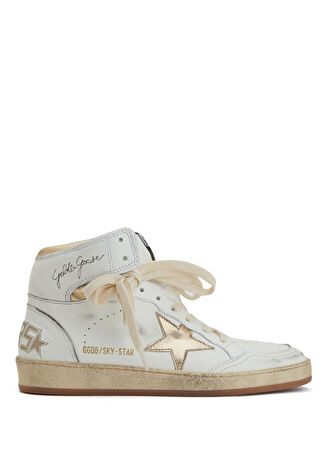 Golden Goose Kadın Sky-star Beyaz Gold Deri Sneaker 38