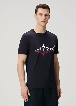 Moncler Erkek Lacivert Figür Baskılı Logolu T-Shirt L