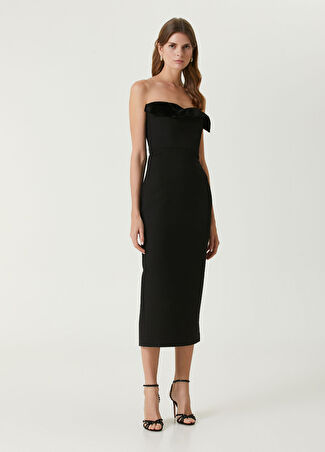 Roland Mouret Kadın Siyah Midi Krep Kokteyl Elbise 12 Uk