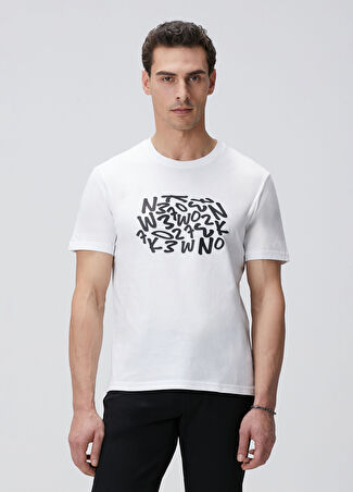 Network Erkek Kırık Beyaz Baskılı Örme T-Shirt Bej S