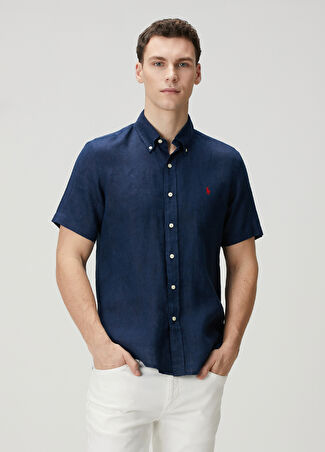 Polo Ralph Lauren Erkek Lacivert Kısa Kollu Keten Gömlek L -1