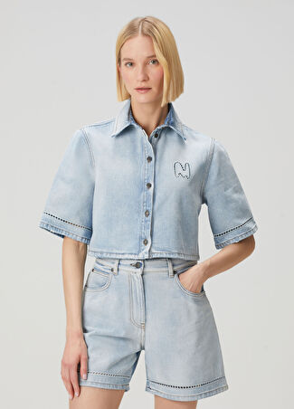 Msgm Kadın Mavi Crop Denim Gömlek 42 It