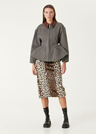 Mcqueen Kadın Leopar Desenli Midi Etek Kahverengi 40 It