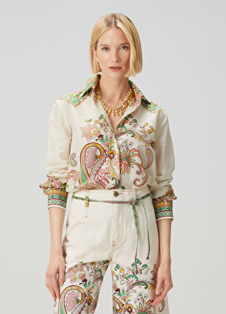 Etro Kadın Ekru Şal Desenli Gömlek 46 It -1