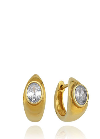 Linya Jewellery Kadın Lina Beyaz Damla Taşlı Gümüş Rengi Küpe Altın