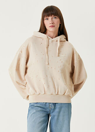 Halfboy Kadın Altın Rengi Kapüşonlu Yıpratmalı Sweatshirt Pembe S