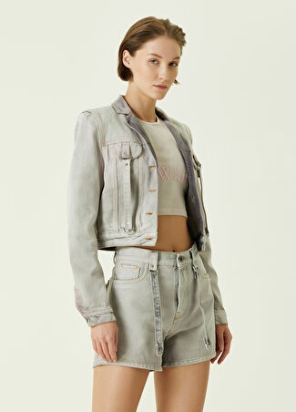 Off-white Kadın Altın Rengi Crop Jean Ceket Pembe 38 It