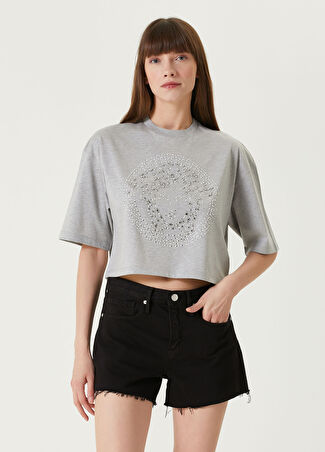 Versace Kadın Medusa Gri İşlemeli Crop T-Shirt 38 It