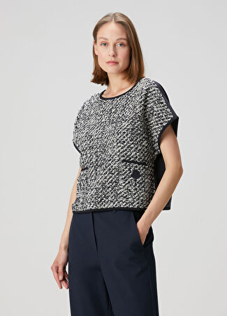 Moncler Kadın Koyu Mavi Tweed T-Shirt M