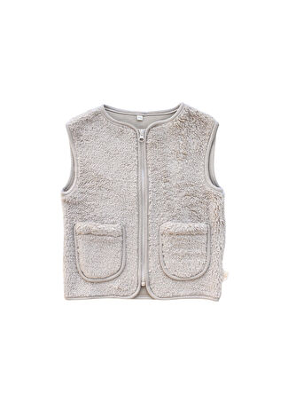 Miela Kids Çocuk Gri Peluş Fermuarlı Klasik Yelek Bej 4-5 Yaş -1