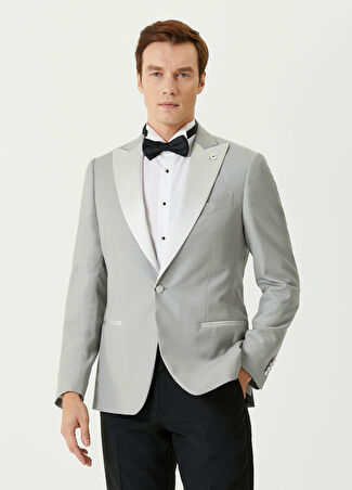 Lardini Erkek Gri Tek Düğmeli Yün Smokin Ceketi 50 It