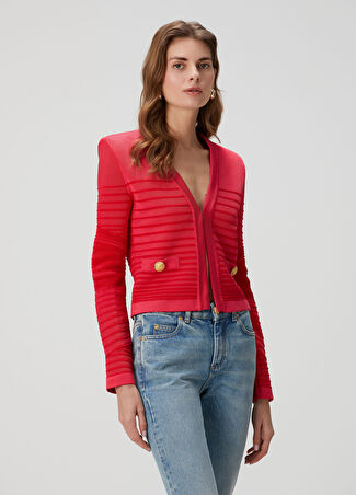 Balmain Kadın Kırmızı Ajurlu Örgülü Hırka 40 Fr