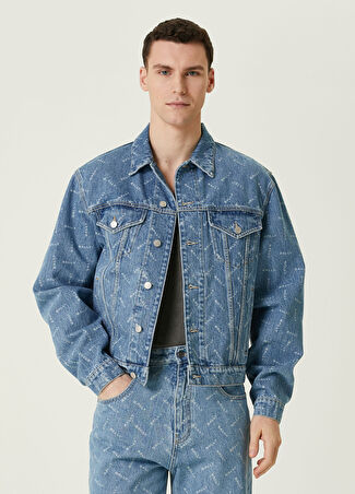 Bally Erkek Logo Desenli Denim Ceket Mavi L