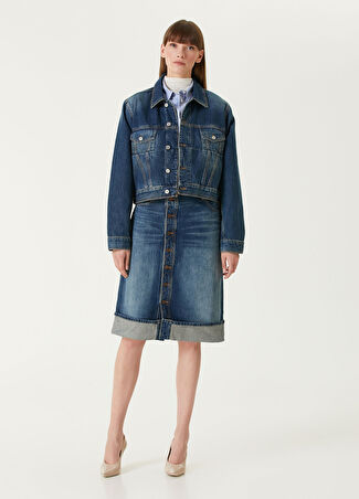 Victoria Beckham Kadın Mavi Midi Denim Etek 26 Us