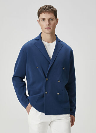 Kiton Erkek Mavi Kruvaze Triko Hırka Xl