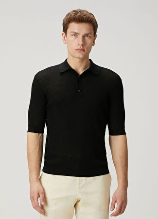 Lardini Erkek Siyah Polo Yaka Kısa Kollu Triko M