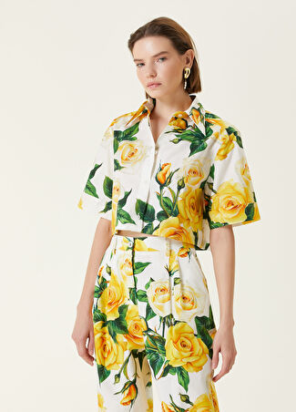Dolce&gabbana Kadın Sarı Gül Desenli Crop Gömlek 38 It