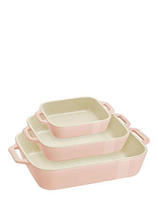 Staub Pembe Seramik Dikdörtgen 3 Parça Fırın Kabı Seti Çok Renkli -1