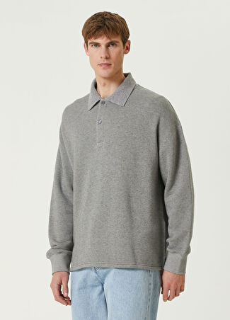Loewe Erkek Açık Gri Polo Yaka Sweatshirt M