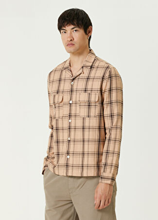 Allsaints Erkek Relaxed Fit Wendel Bej Ekose Desenli Gömlek S