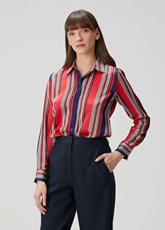 Lauren Ralph Lauren Lauren Ralph Kadın Jamelko Kırmızı Çizgili Gömlek Xs