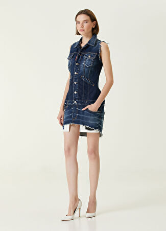 Dsquared2 Kadın Koyu Mavi Mini Jean Elbise Lacivert 40 It