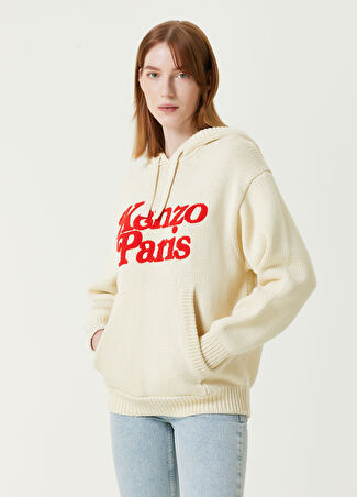 Kenzo Kadın Kırık Beyaz Kapüşonlu Logo Detaylı Sweatshirt L