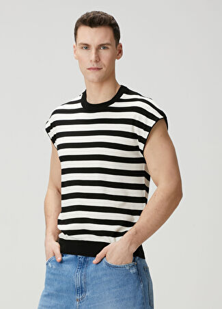 Dolce&gabbana Erkek Siyah Beyaz Çizgi Desenli Kolsuz Triko 46 It
