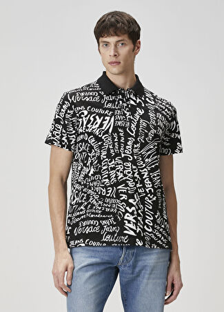 Versace Jeans Couture Erkek Siyah Beyaz Polo Yaka T-Shirt S