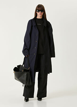 Balenciaga Kadın Lacivert Siyah Asimetrik Pardesü Xs