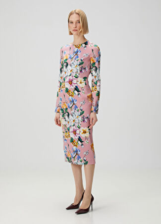Dolce&gabbana Kadın Pembe Çiçekli Midi İpek Elbise 40 It