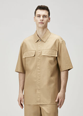 Jil Sander Erkek Bej Logo Nakışlı Kısa Kollu Gömlek 48 It
