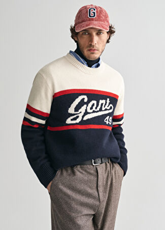 Gant Erkek Lacivert Logolu Bisiklet Yaka Relaxed Fit Kazak L -1