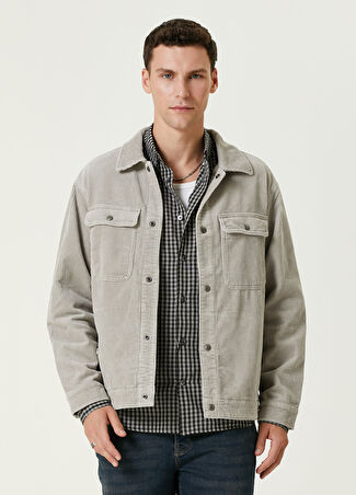 Allsaints Erkek Açık Gri Organik Pamuk Dış Gömlek S